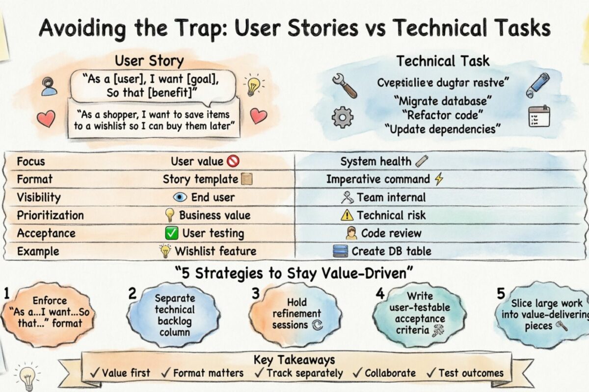 Vermeiden der Falle, technische Aufgaben als Nutzerstories zu schreiben
