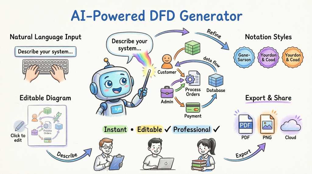 Alat Pembuat DFD Berbasis AI: Jalur Cepat Anda Menuju Diagram Aliran Data Profesional Alat Pembuat DFD Berbasis AI: Jalur Cepat Anda Menuju Diagram Aliran Data Profesional