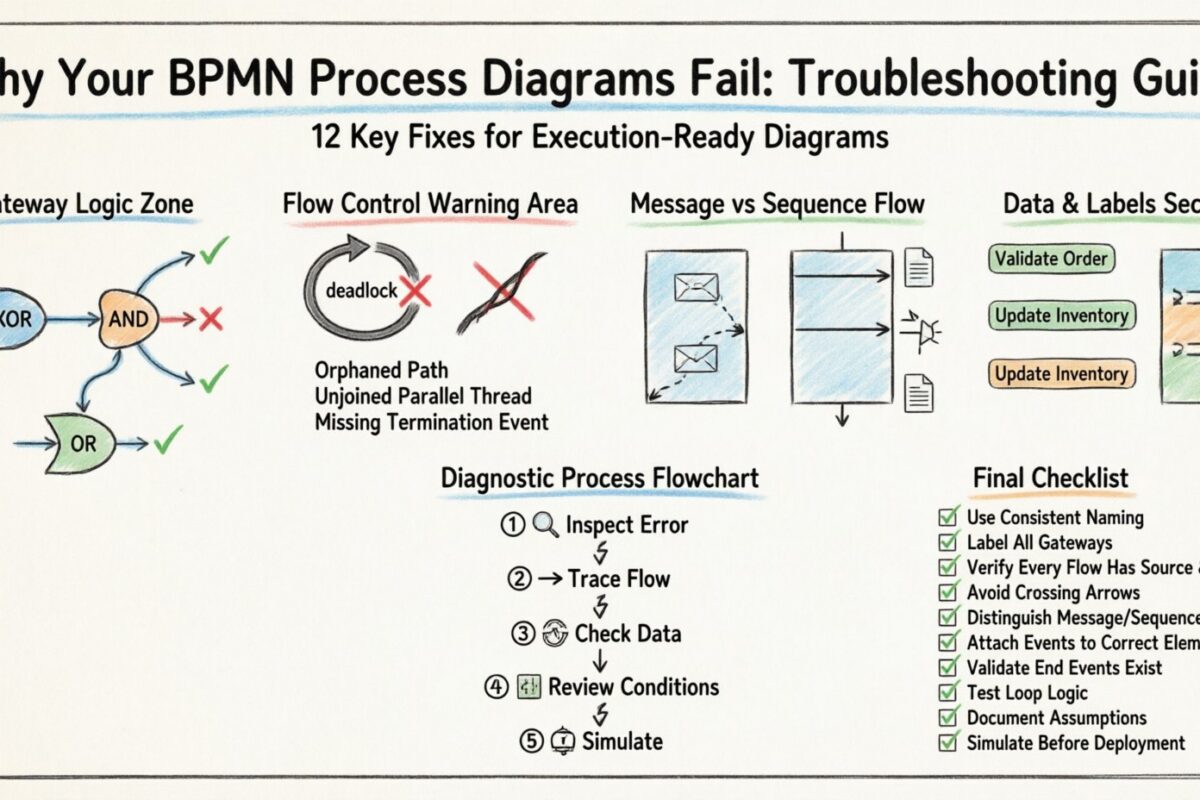 Por que seus diagramas de processo falham: solução de problemas relacionados a erros de design no BPMN