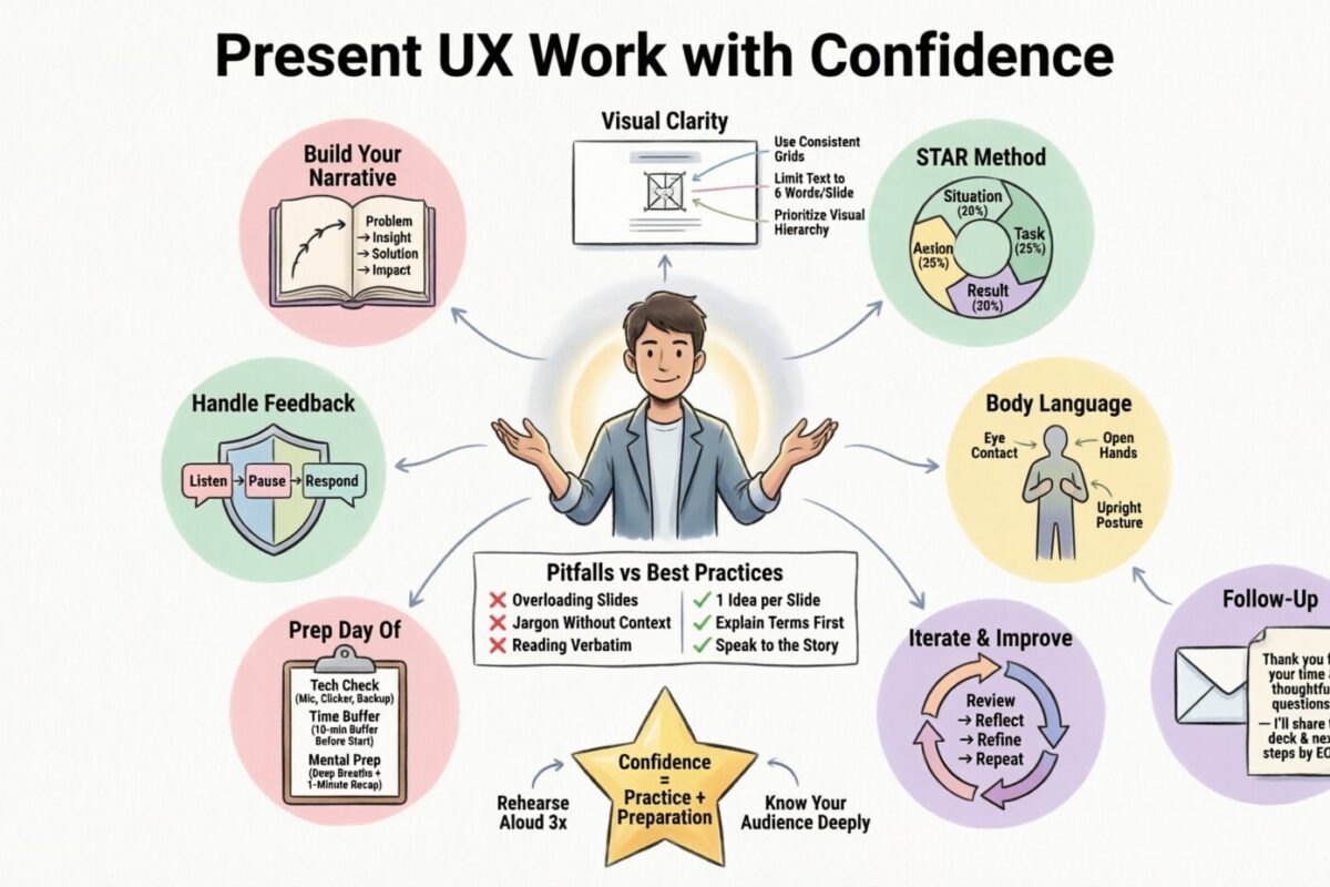 Como apresentar seu trabalho em UX com confiança em entrevistas e revisões